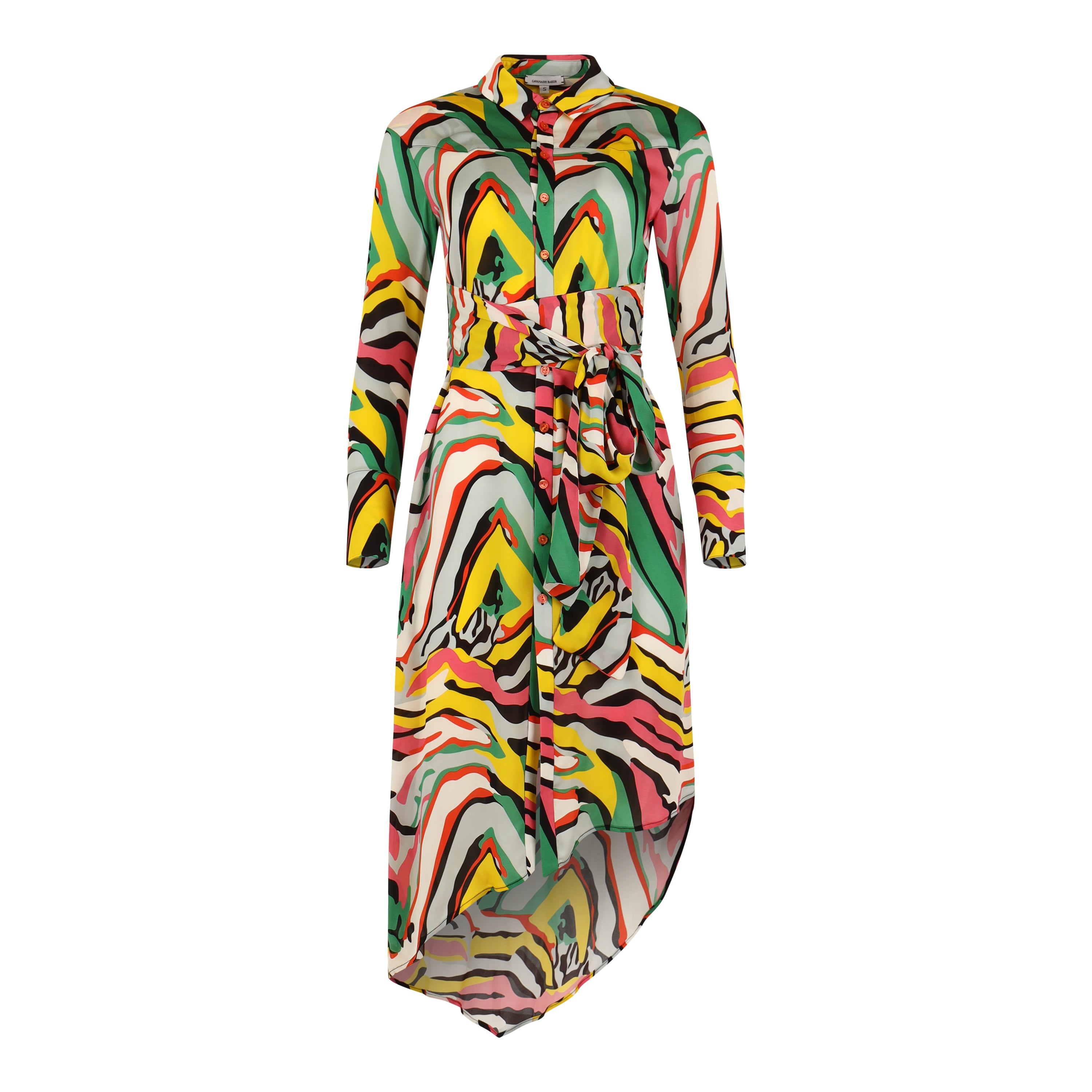 Multi Print Asymmetrical  Button Down Dress