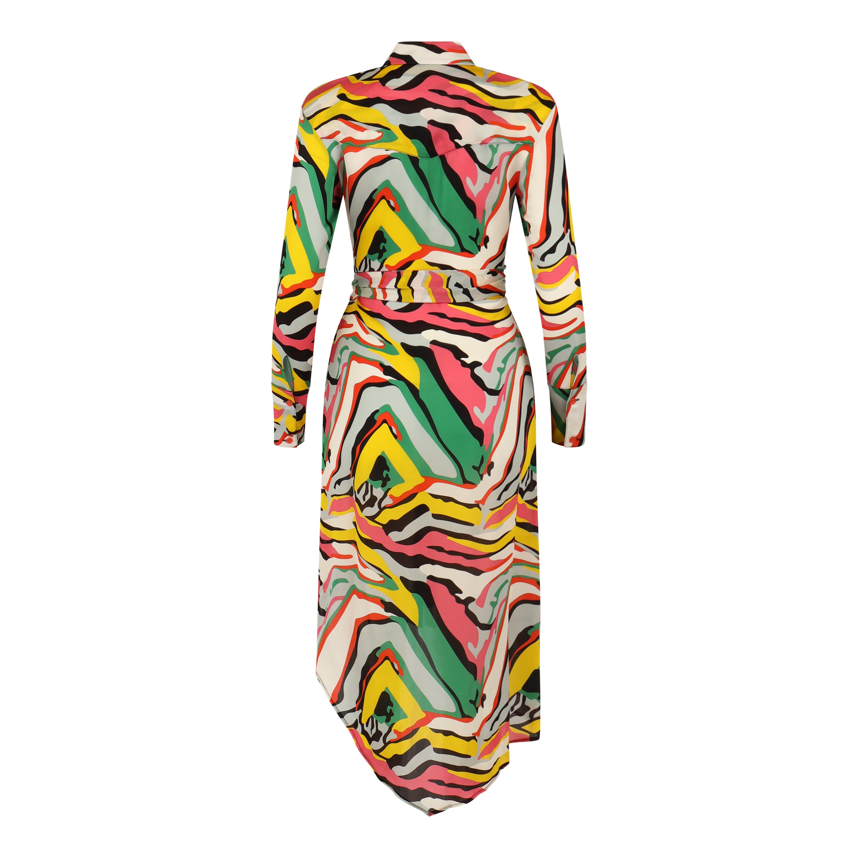 Multi Print Asymmetrical Button Down Dress