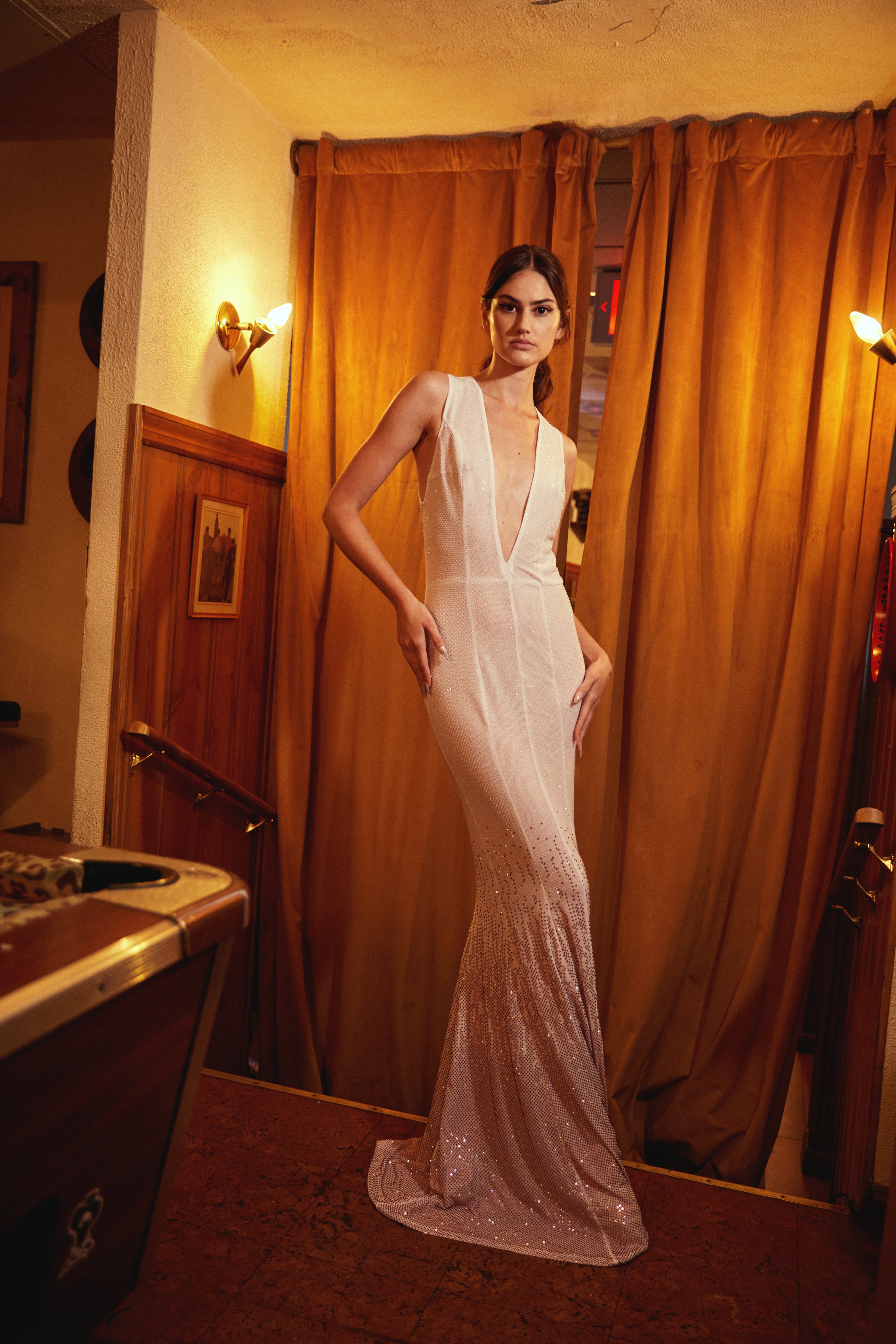 Look Sixteen: Crystal Ombre V Neck Gown