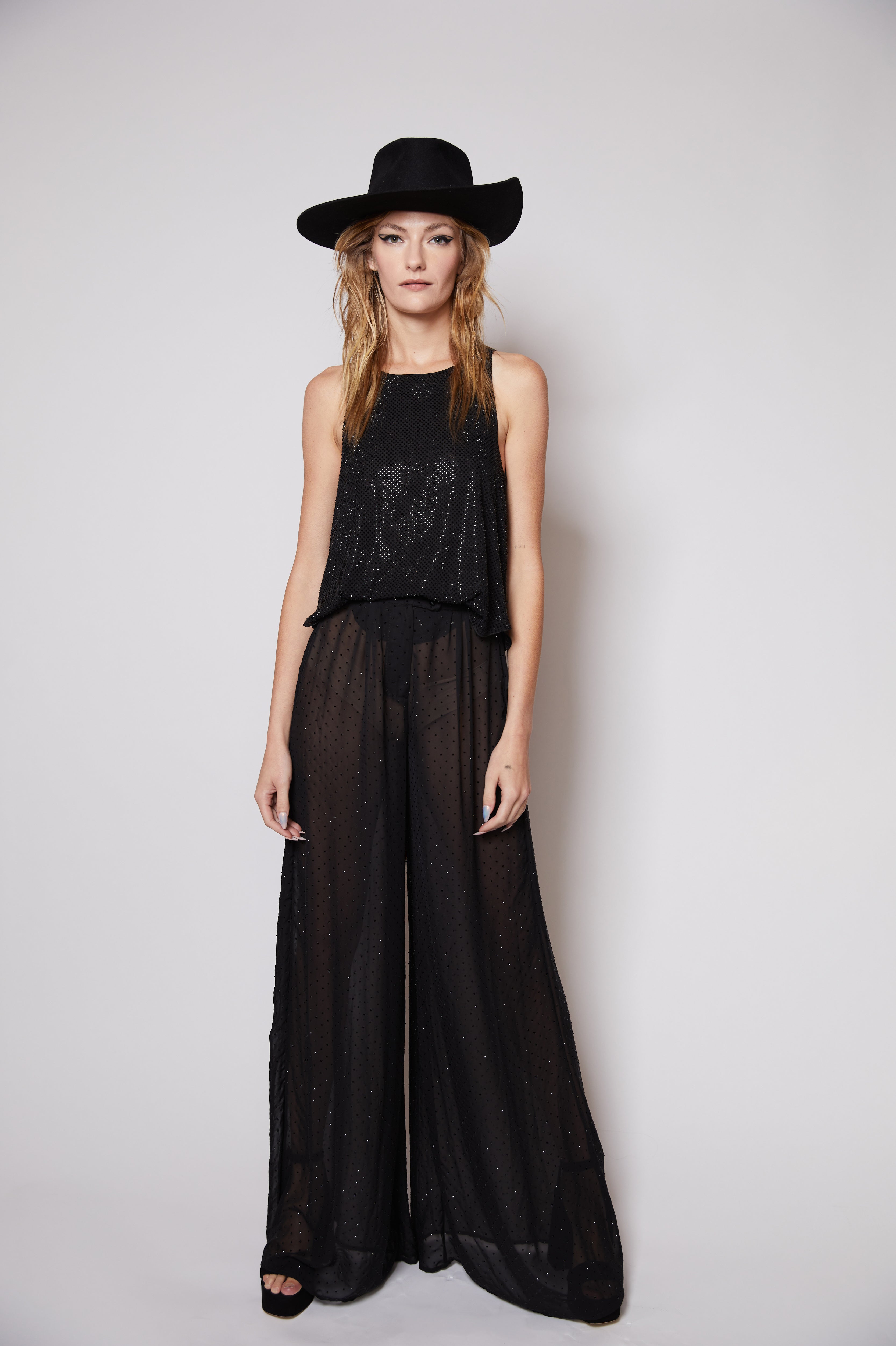 Look Eleven: Chiffon Crystal Wide Leg Pant