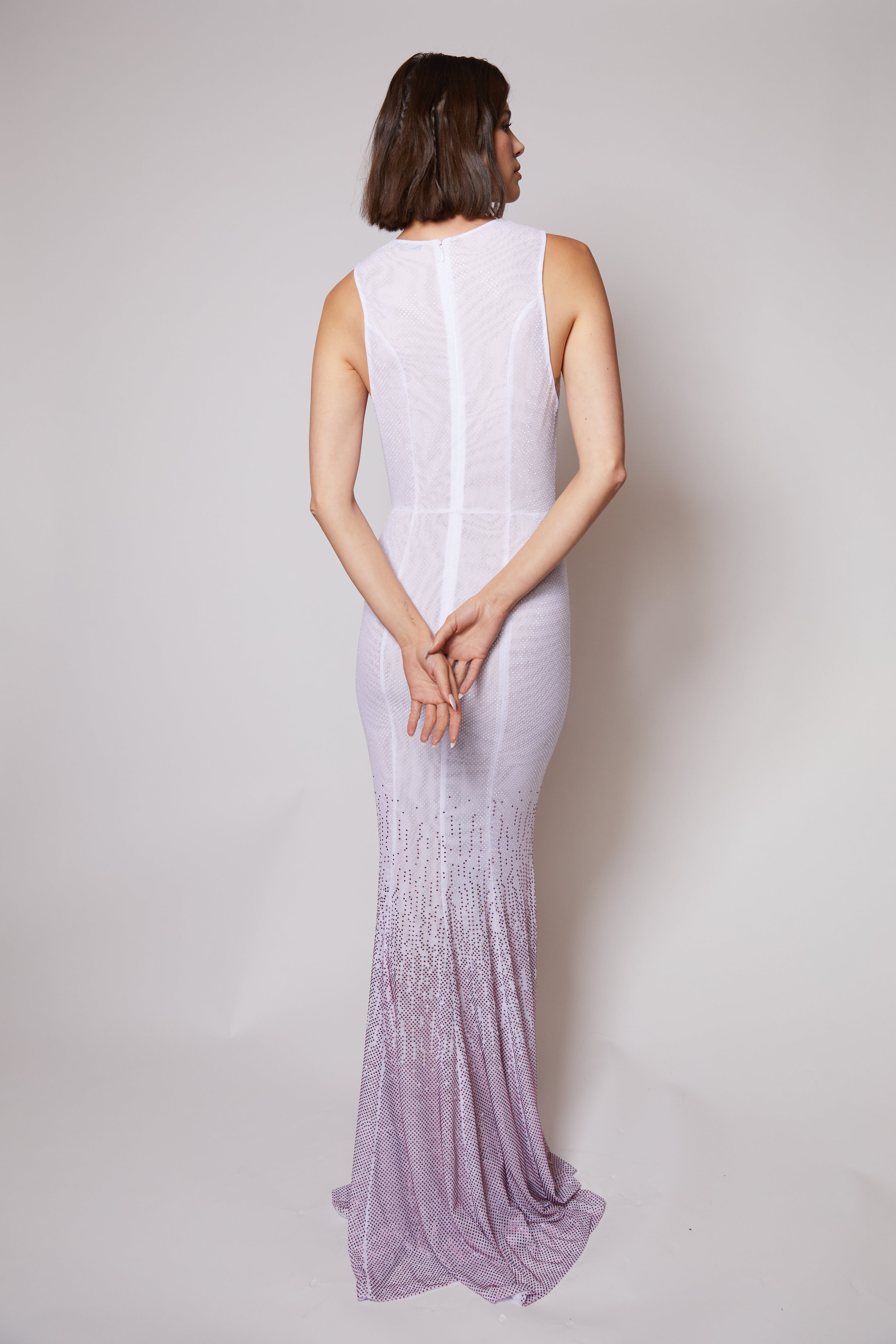 Look Sixteen: Crystal Ombre V Neck Gown