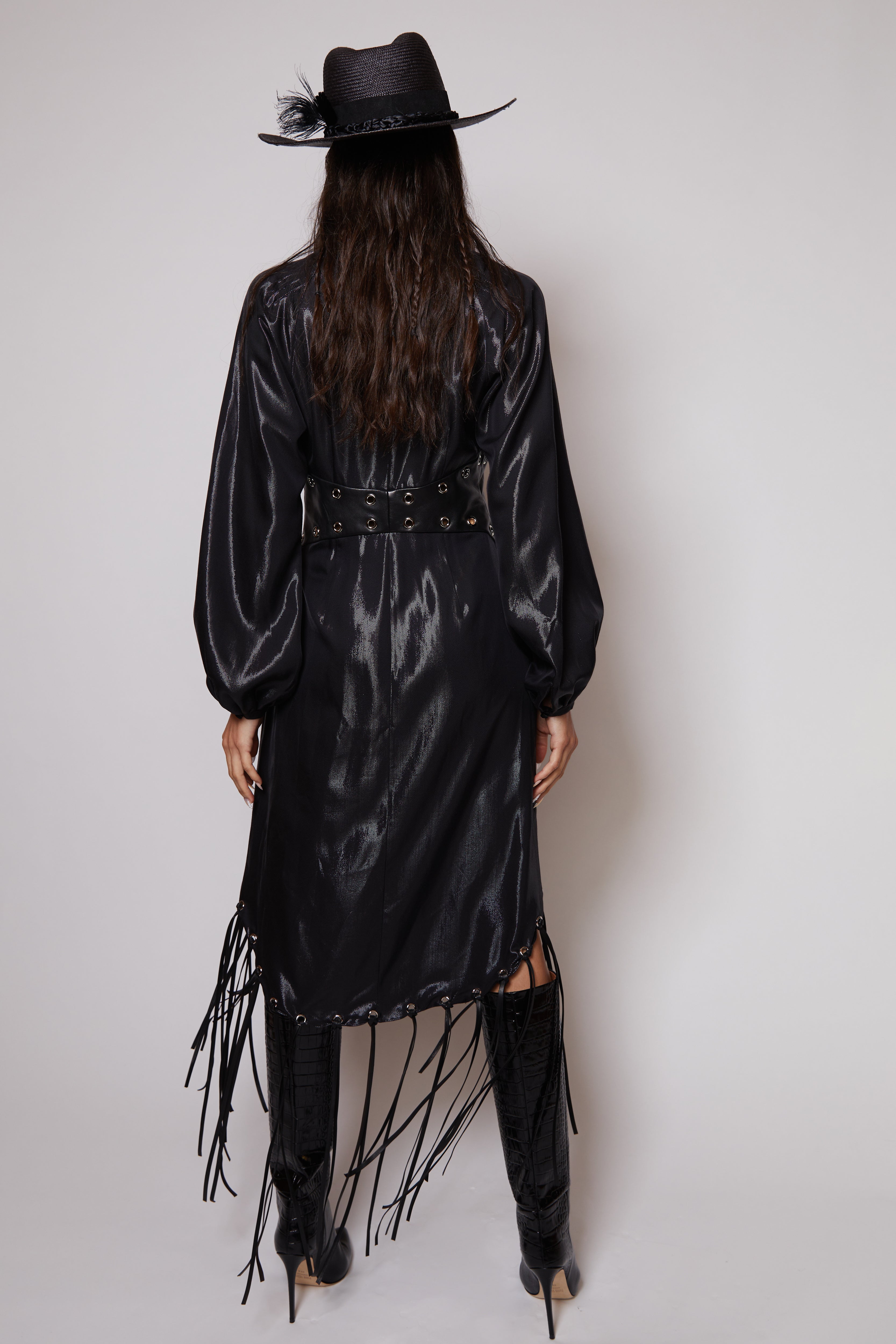 Look Four: Lame Button Down Fringe Dress