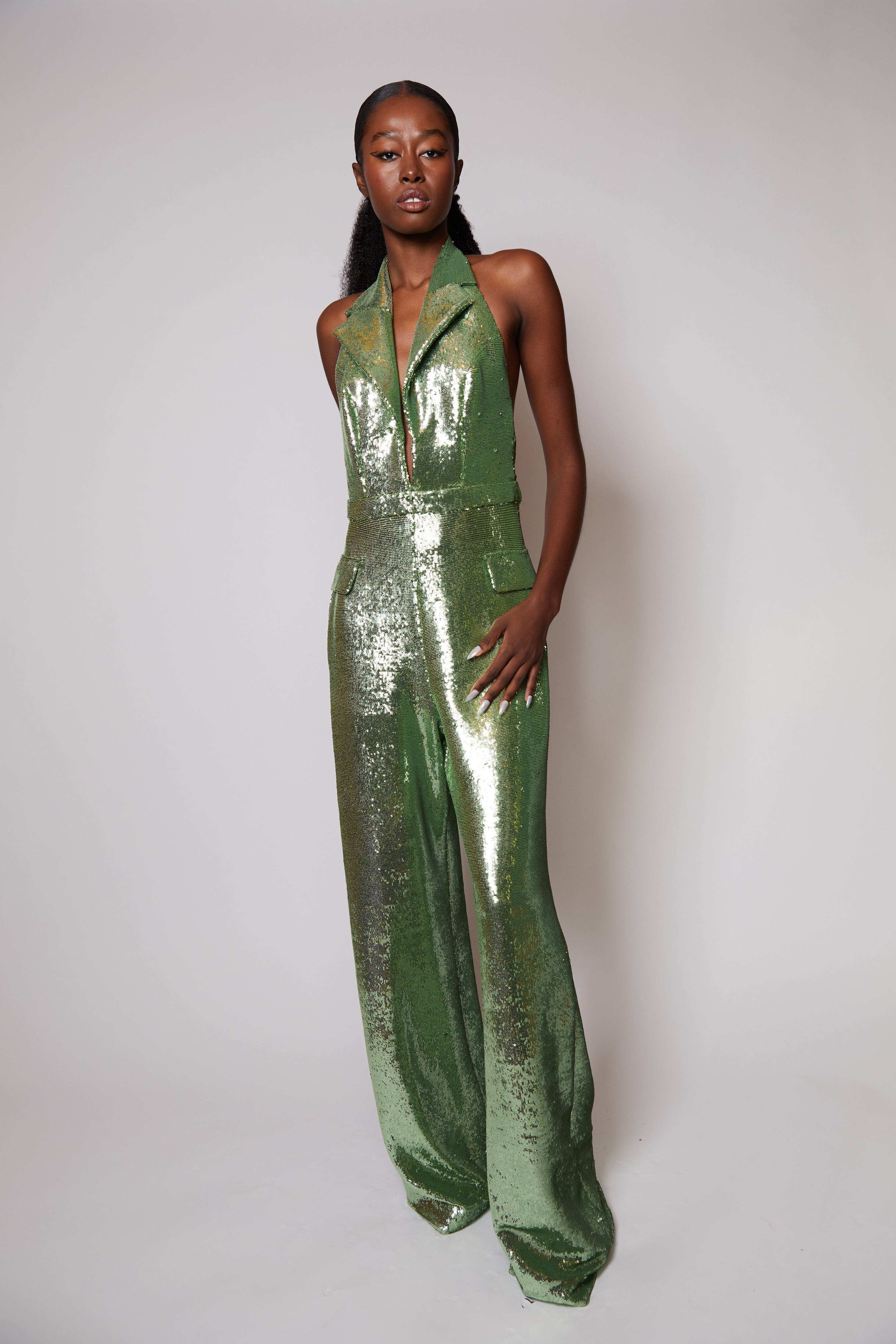Look Seventeen: Liquid Sequin Halter Jumpsuit