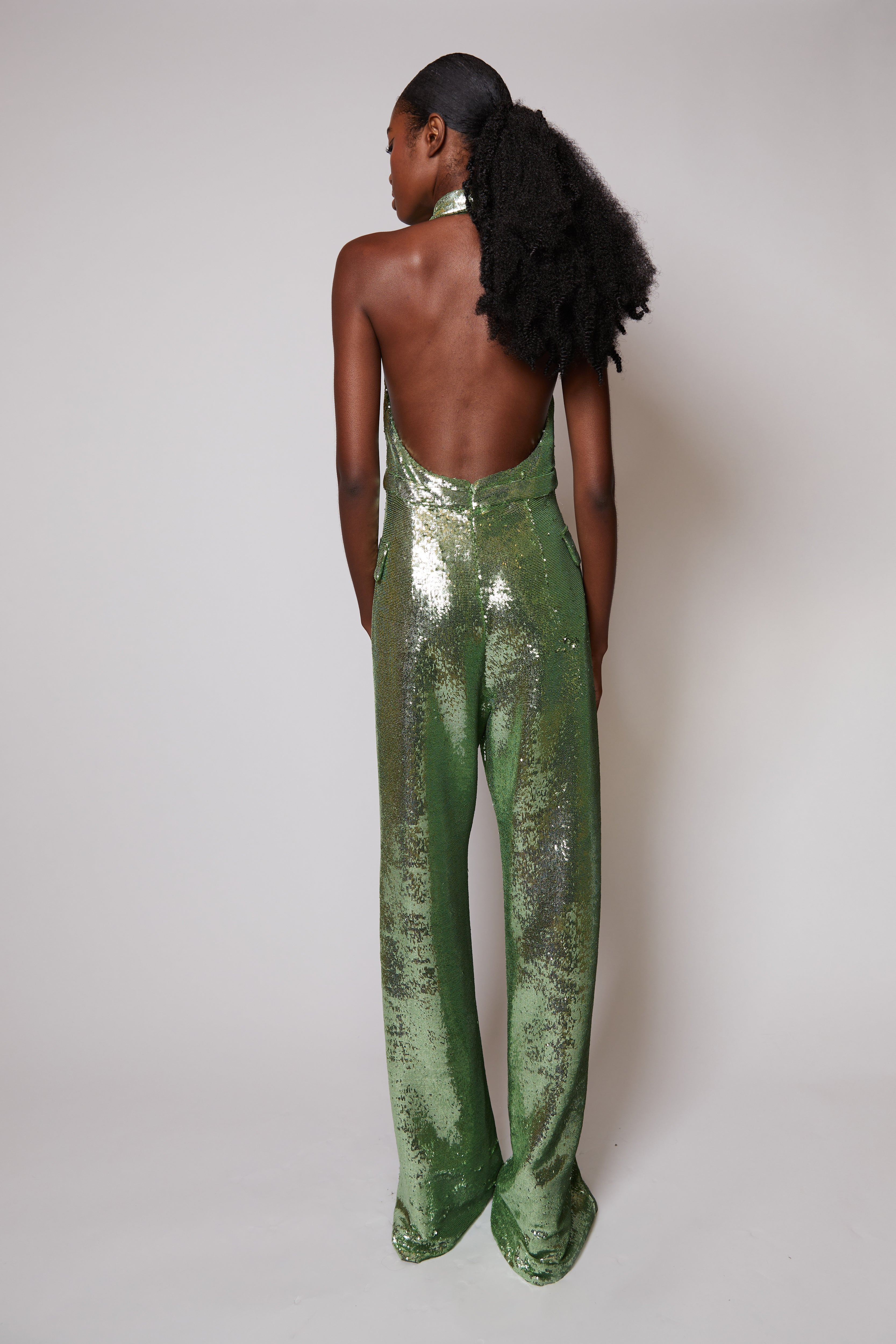 Look Seventeen: Liquid Sequin Halter Jumpsuit