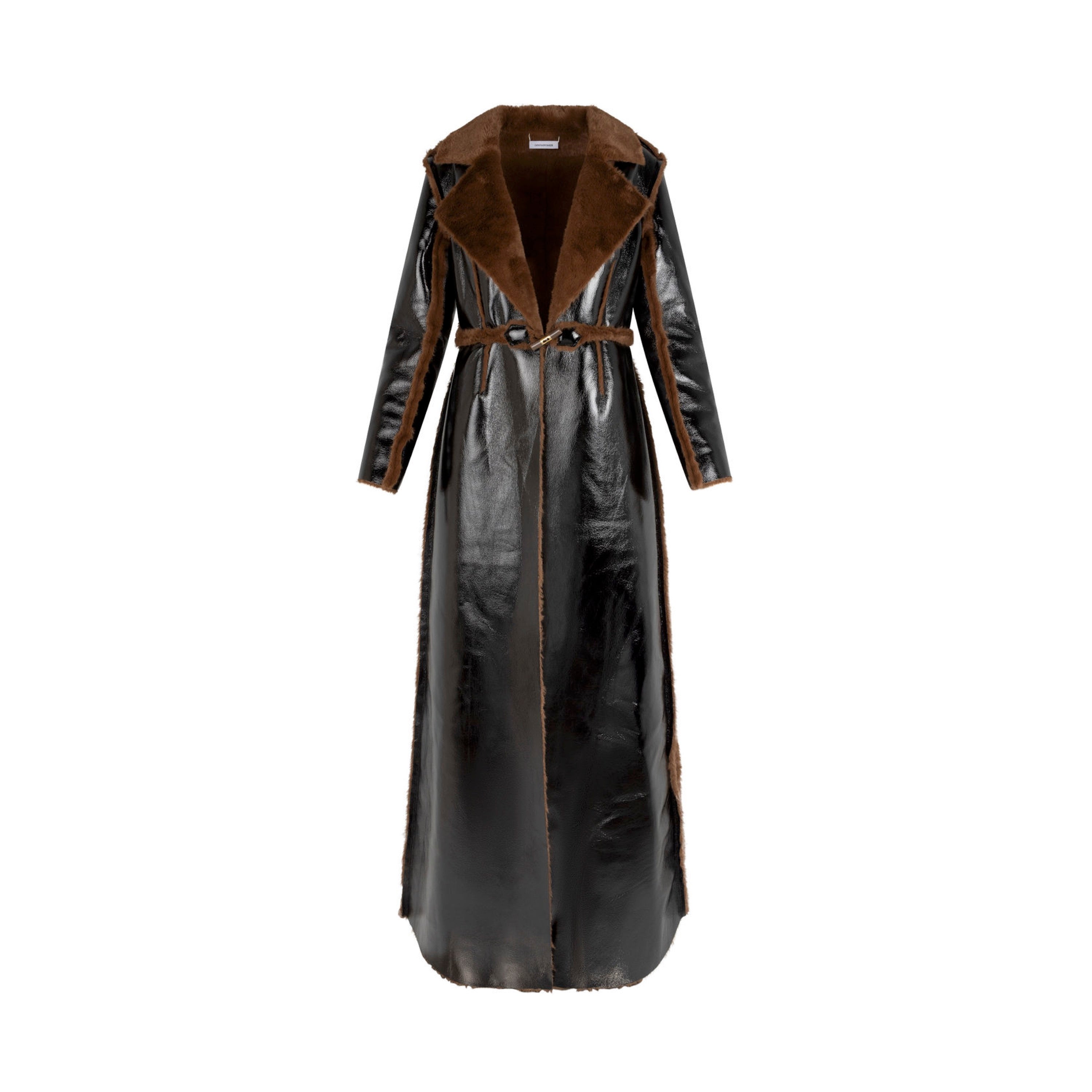 Reversible Faux Shearling Fitted Long Coat