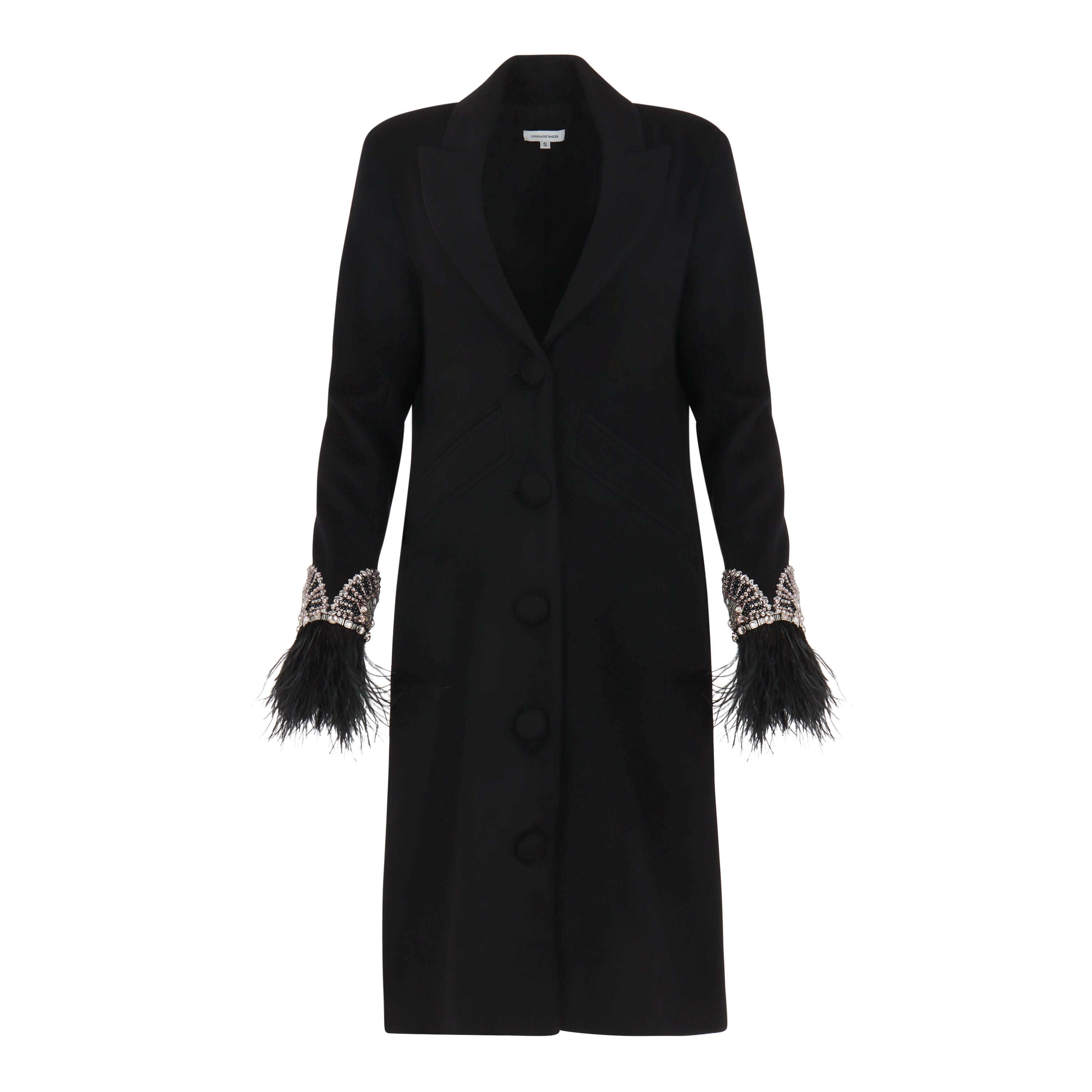 Feather and Crystal'd Wool Coat Black