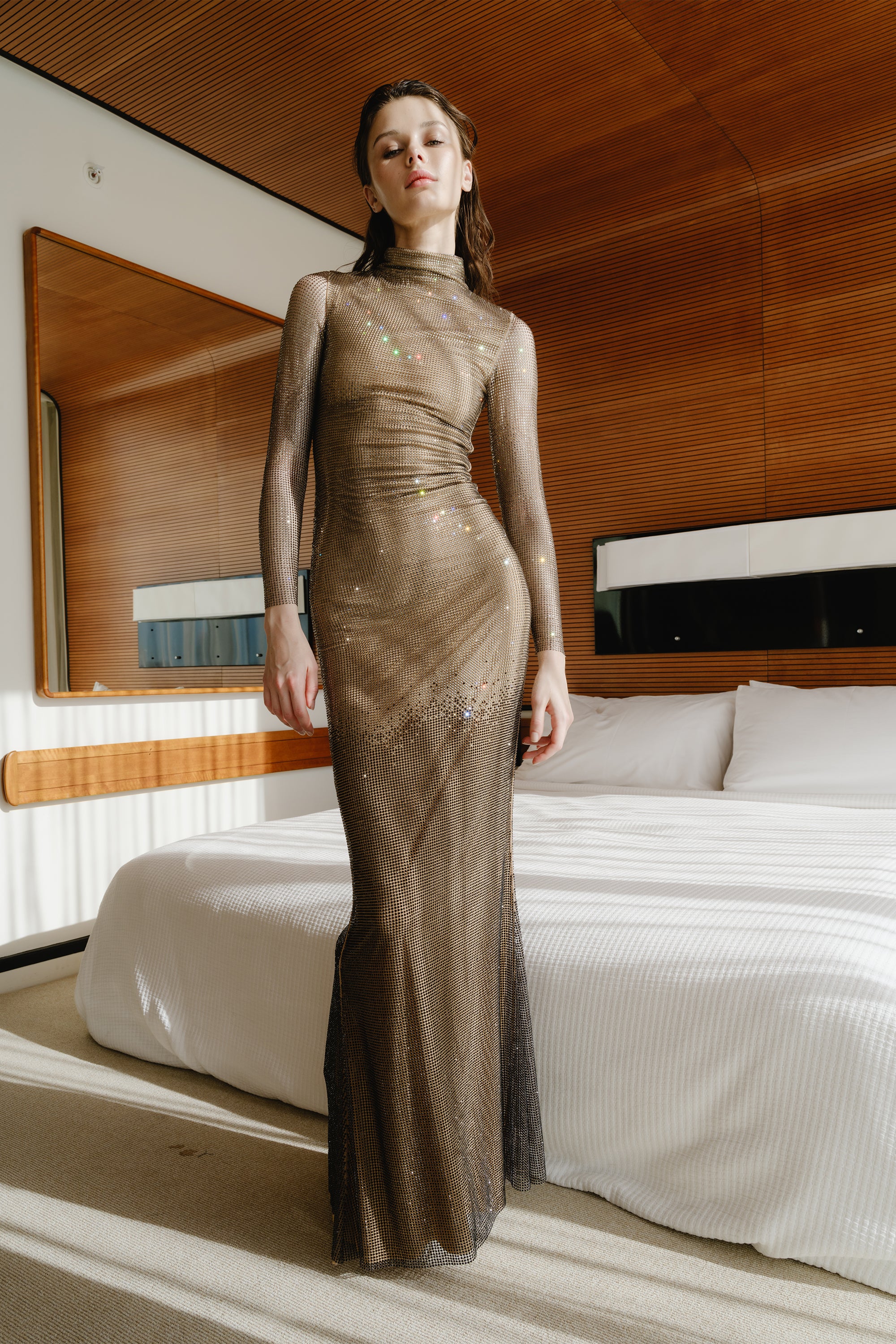 Ombre Crystal Fishnet Gown