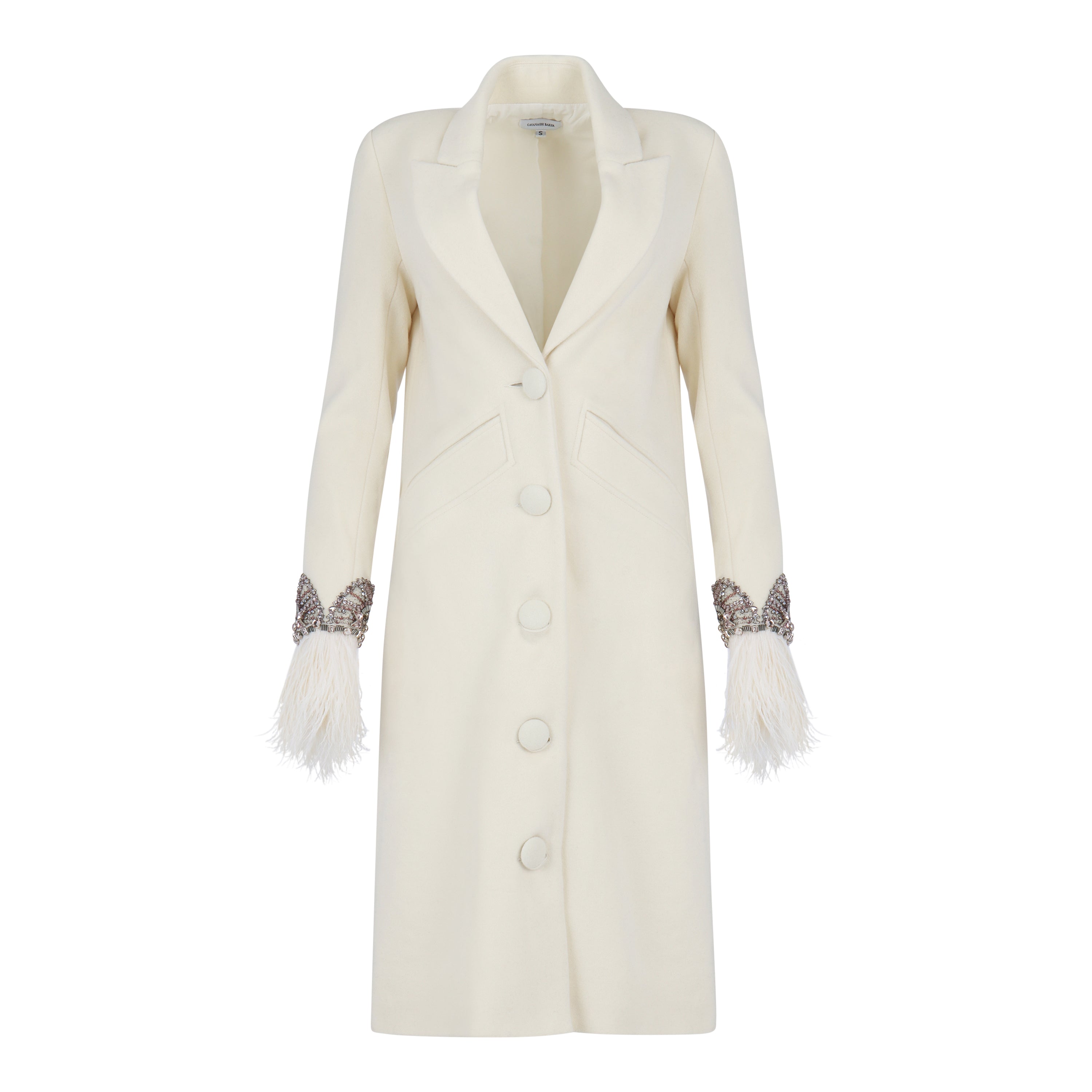 Feather and Crystal'd Wool Coat Cream