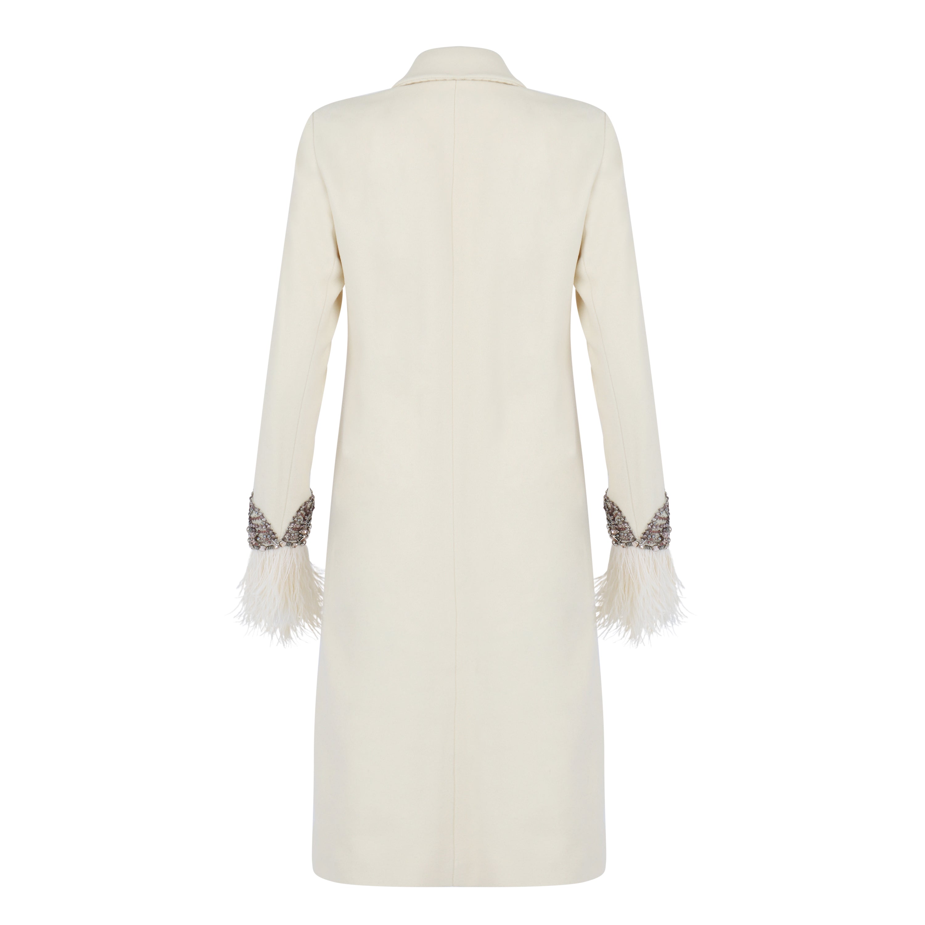 Feather and Crystal'd Wool Coat Cream