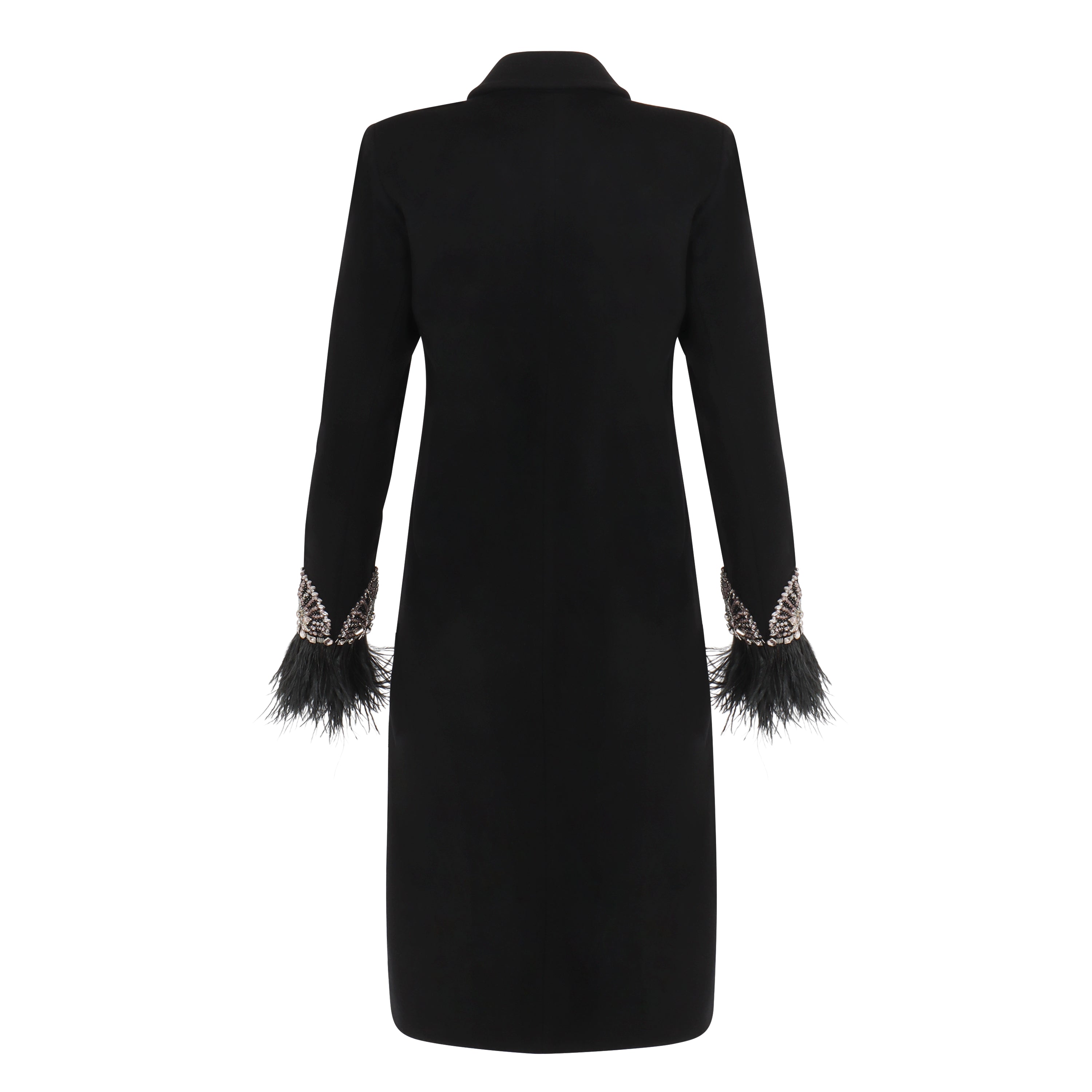 Feather and Crystal'd Wool Coat Black