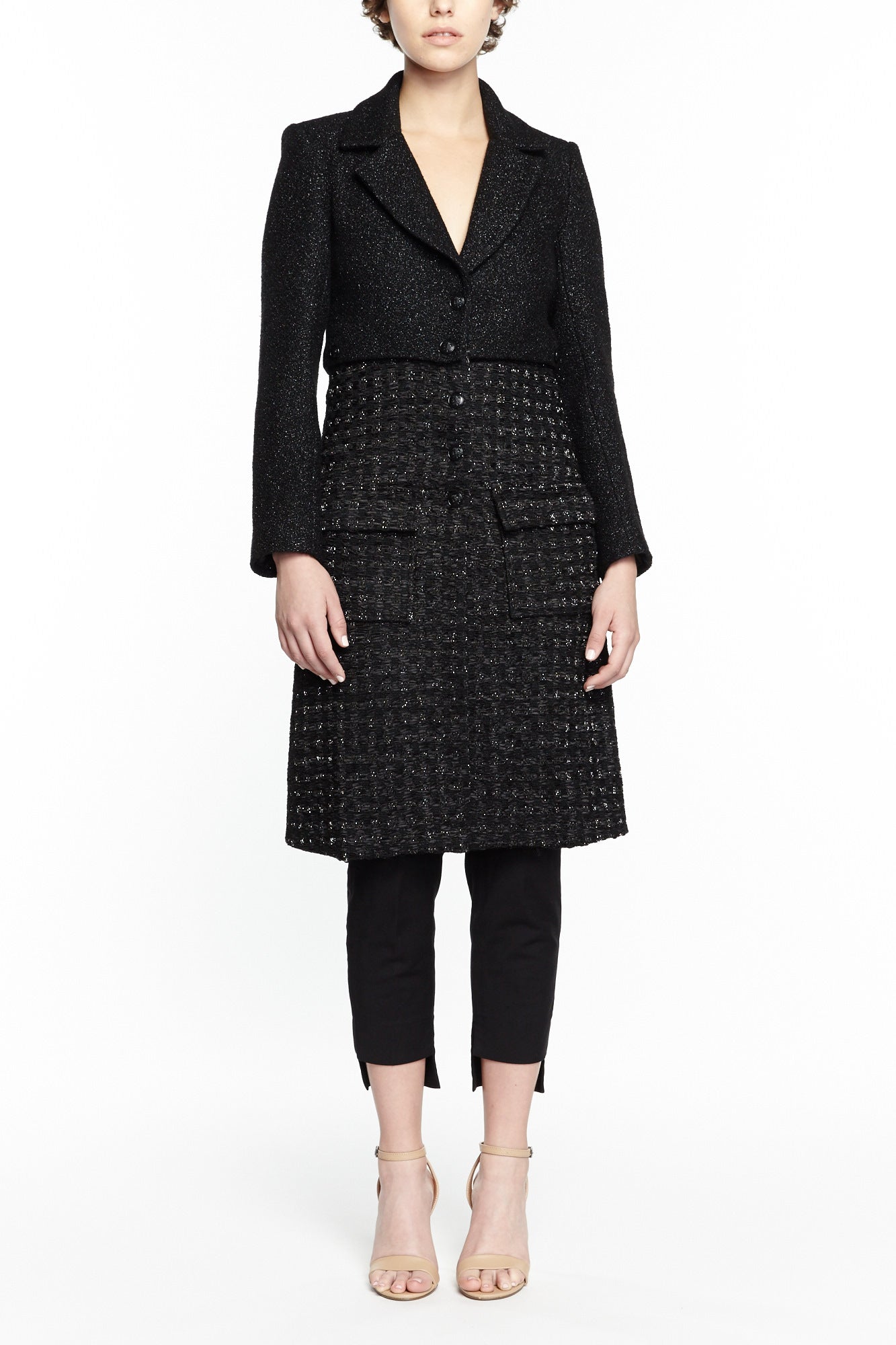 COCO BLACK TWILL AND TWEED JACKET, Outerwear