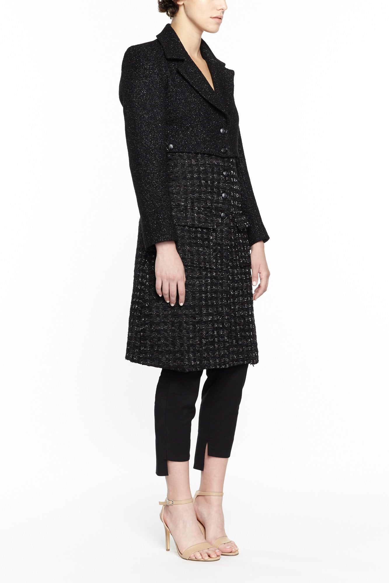 COCO BLACK TWILL AND TWEED JACKET, Outerwear